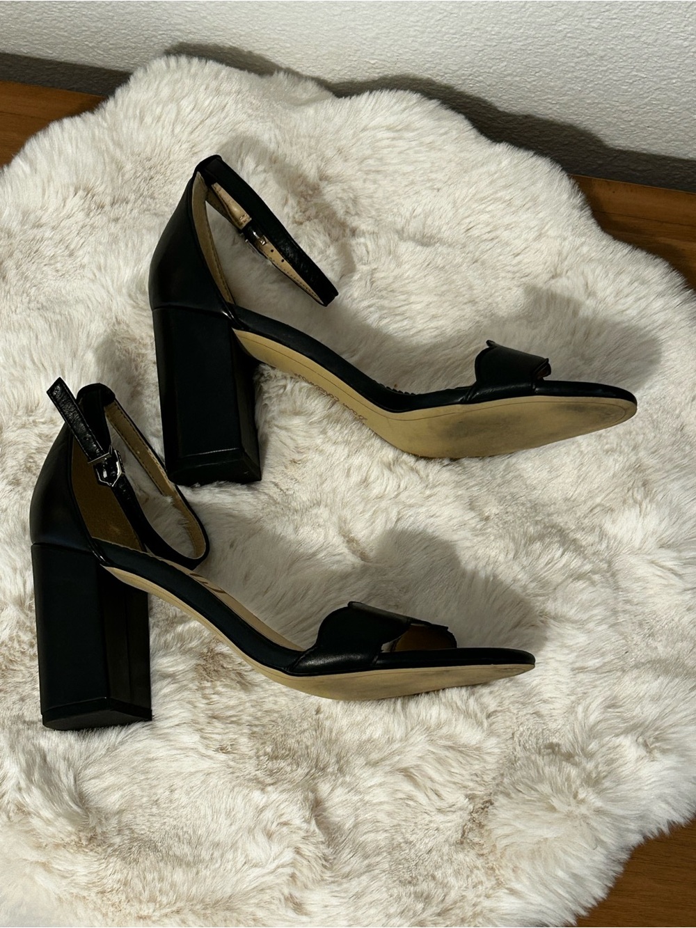 Sam Edelman Black Scalloped Open-Toe Ankle-Strap Heels